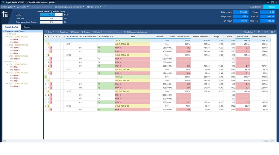 Ecran de gestion des affaires