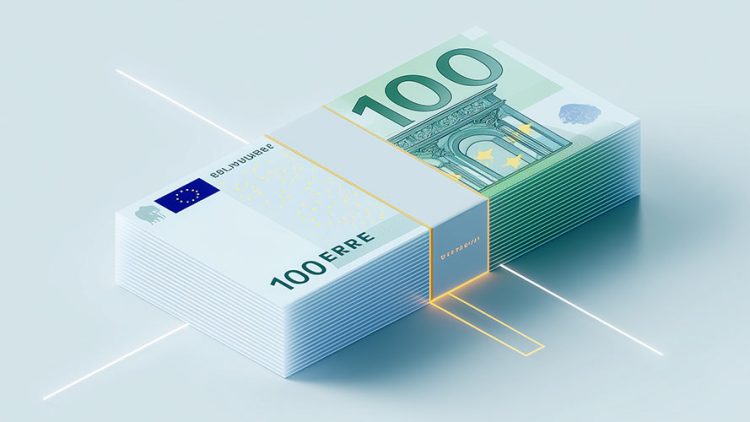 Pile de billets de 100 euros. Image générée par IA