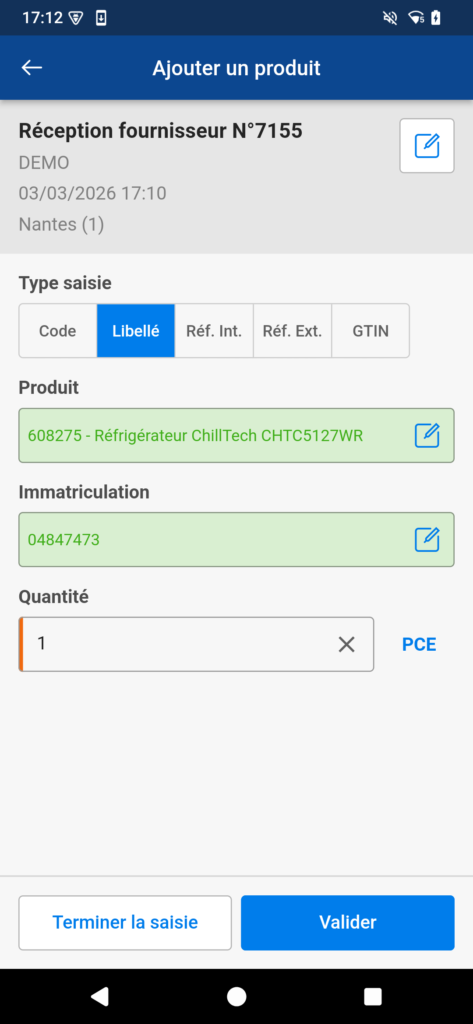 Copie d'écran de l'application Magasin de Proginov sur la partie ajout d'un produit