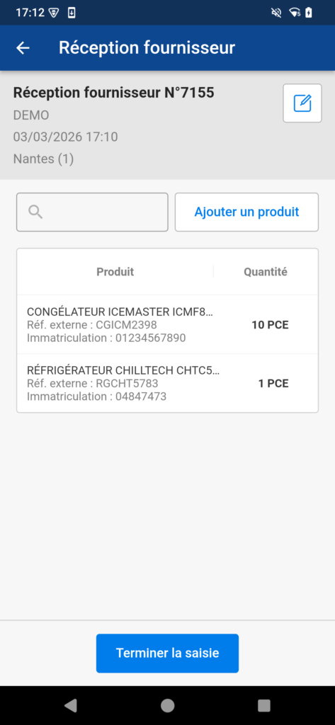 Copie d'écran de l'application Magasin de Proginov sur la partie fournisseur