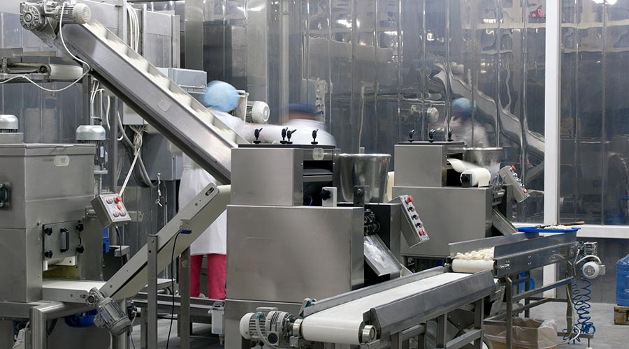 Automated production line in modern food factory.