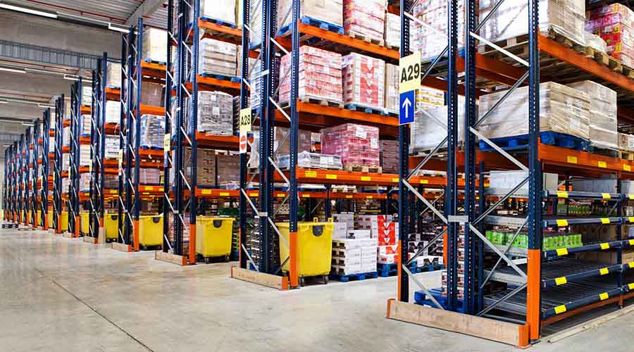 Pallet racking in a warehouse